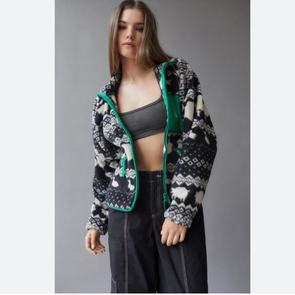 Urban Outfitters Jackets & Blazers - Urban Outfitters Stormi Jacket Women’s M Black/Green Animal Print Full Zip Up